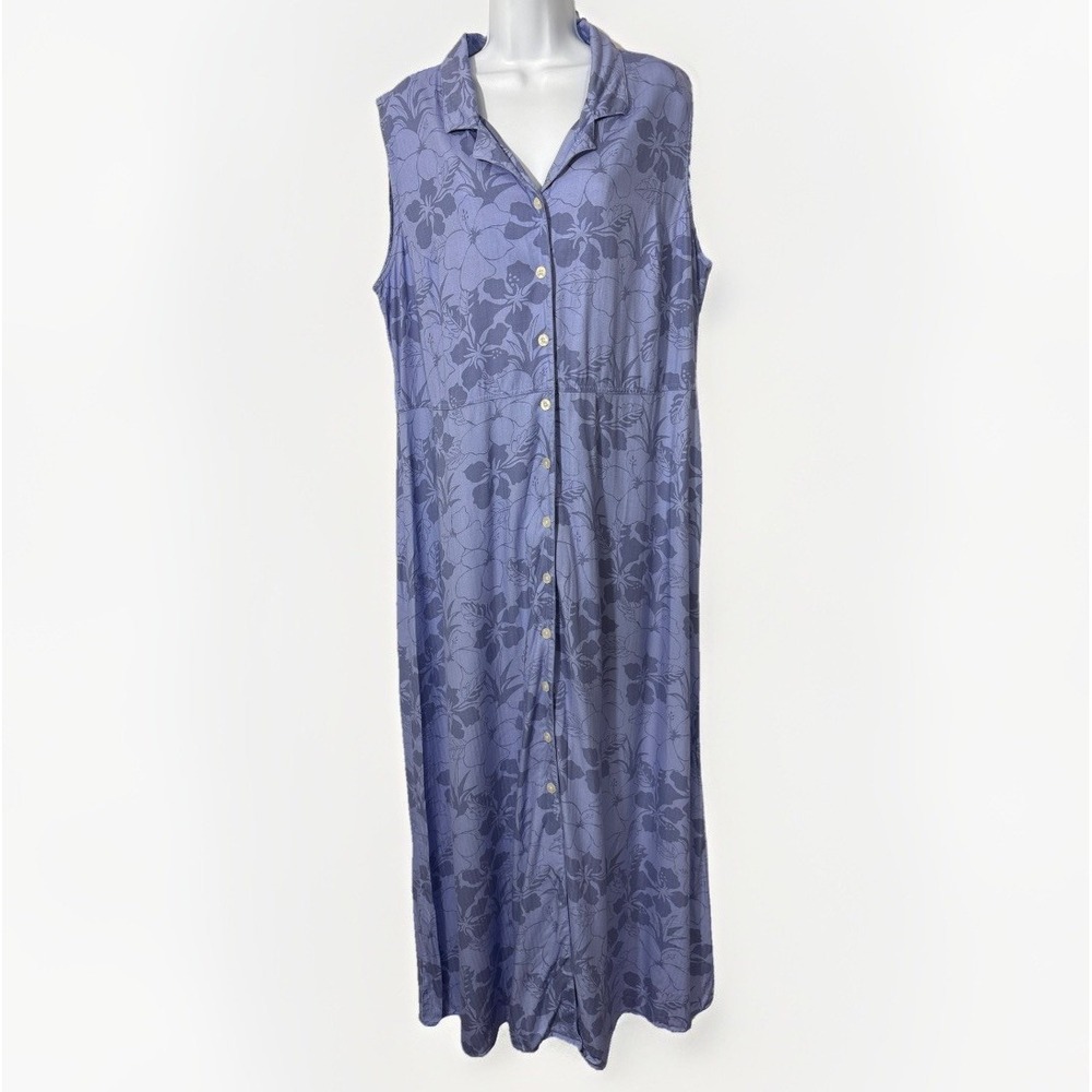 Original Island Sport Plus Size 18 Periwinkle Blue Floral Rayon Maxi Dress